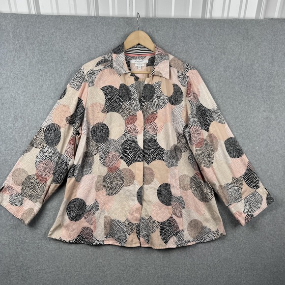 Foxcroft Tops - Foxcroft Shirt Womens Size 18 Pink Black Dot Print Wrinkle Free Button Front